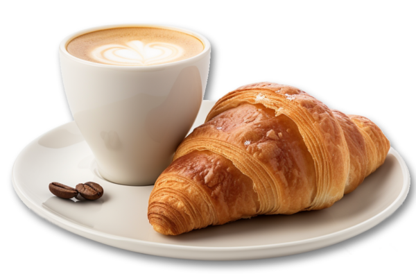 Eine Tasse Kaffee mit Croissant